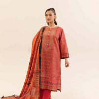 Digital Printed Cotton Slub Red Unstitched Suit - Nishat