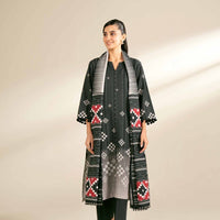 Digital Printed Cotton Slub Charcoal Unstitched Suit - Nishat