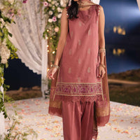 Embroidered Solid Nisha Satin Marsala Stitched Suit - Nishat