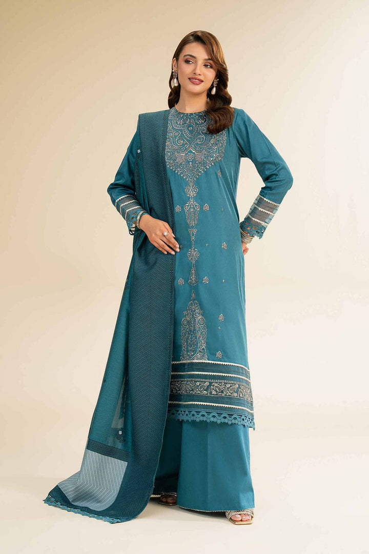 Embroidered Solid Nisha Satin Teal Stitched Suit - Nishat