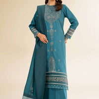 Embroidered Solid Nisha Satin Teal Stitched Suit - Nishat