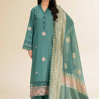 Embroidered Solid Nisha Satin Mint Stitched Suit - Nishat