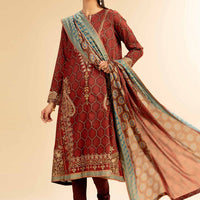 Gold Printed Embroidered Brown Stitched Suit - Nishat
