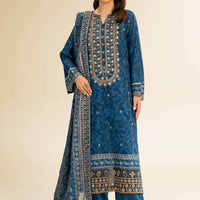 Gold Printed Embroidered Blue Stitched Suit - Nishat