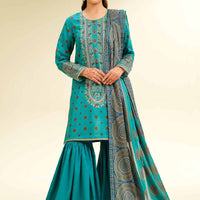 Gold Printed Embroidered Sea Green Stitched Suit - Nishat
