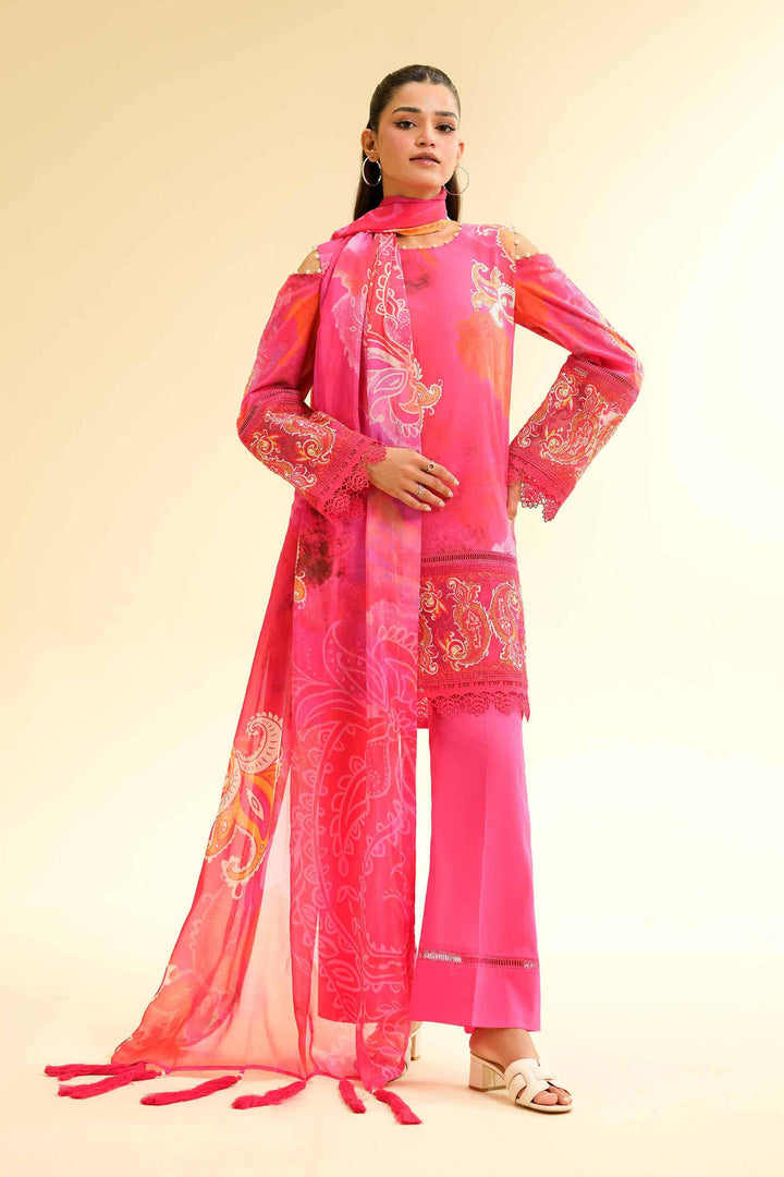 Digital Printed Embroidered Pink Stitched Suit - Nishat