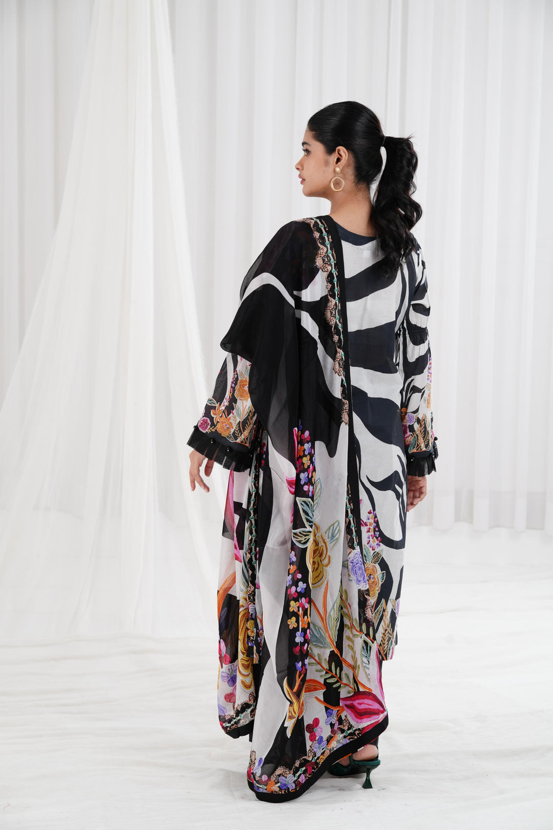 Digital Printed Embroidered Black Stitched Suit - Nishat