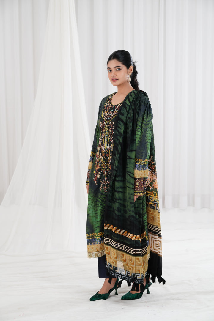 Digital Printed Embroidered Green Stitched Suit - Nishat