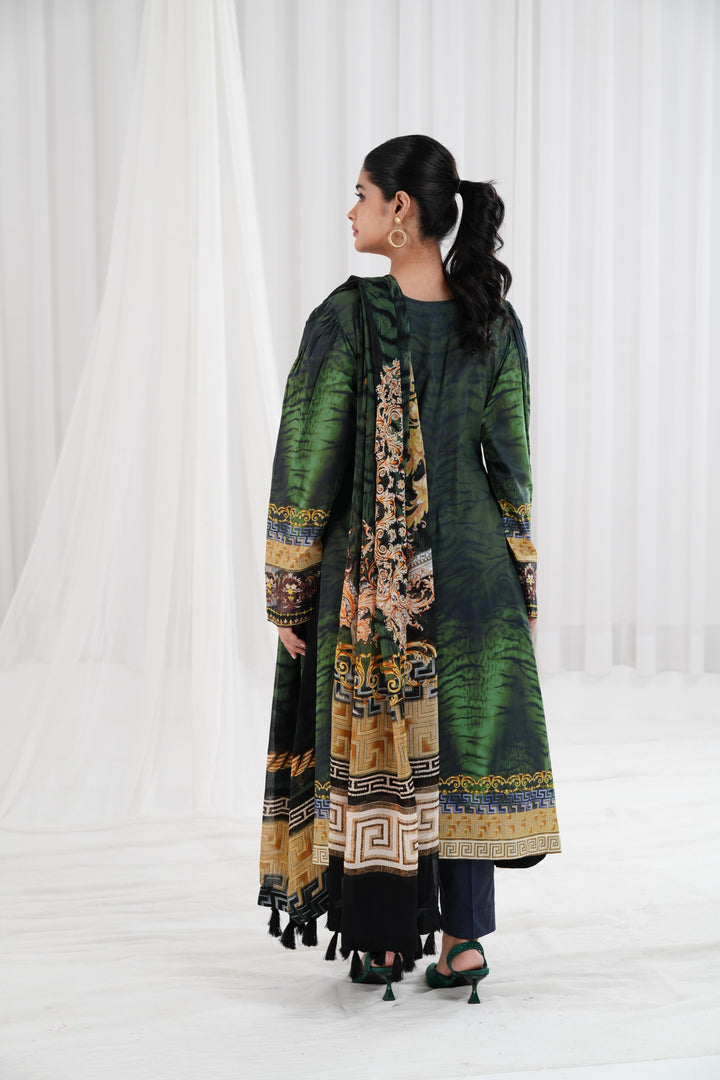 Digital Printed Embroidered Green Stitched Suit - Nishat