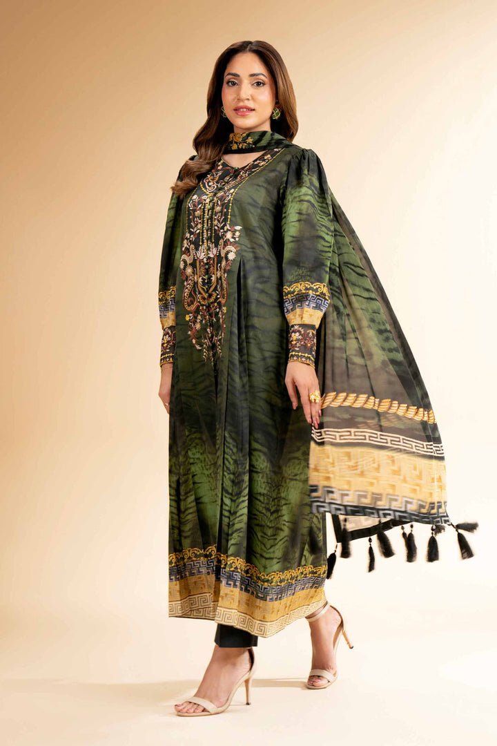 Digital Printed Embroidered Green Stitched Suit - Nishat