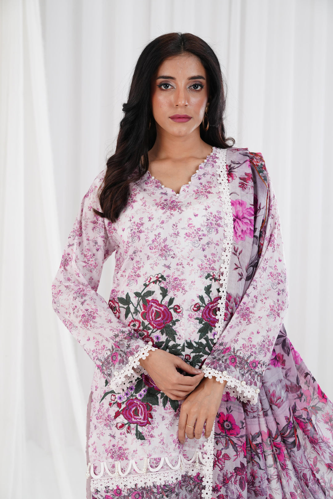Digital Printed Embroidered Lilac Stitched Suit - Nishat