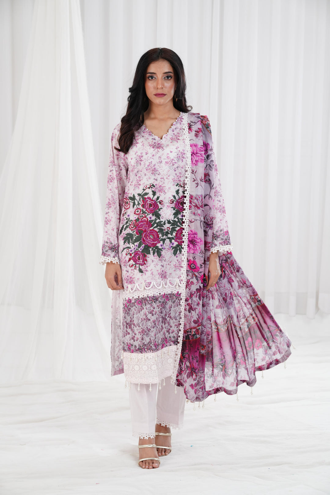 Digital Printed Embroidered Lilac Stitched Suit - Nishat