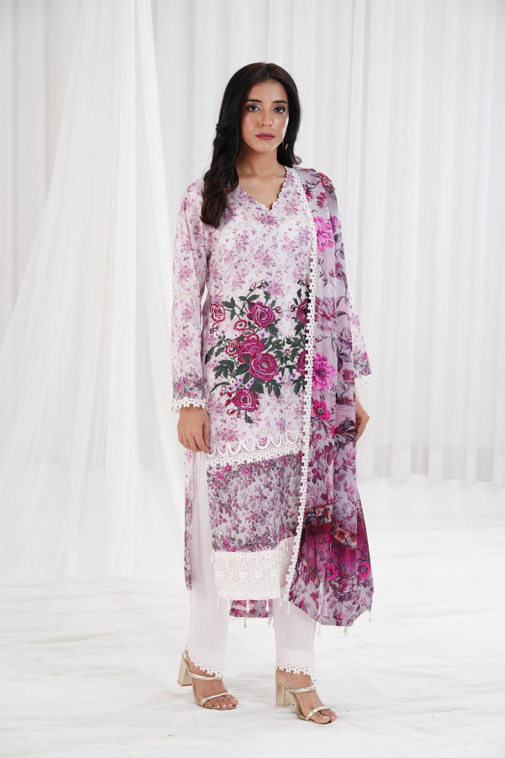 Digital Printed Embroidered Lilac Stitched Suit - Nishat