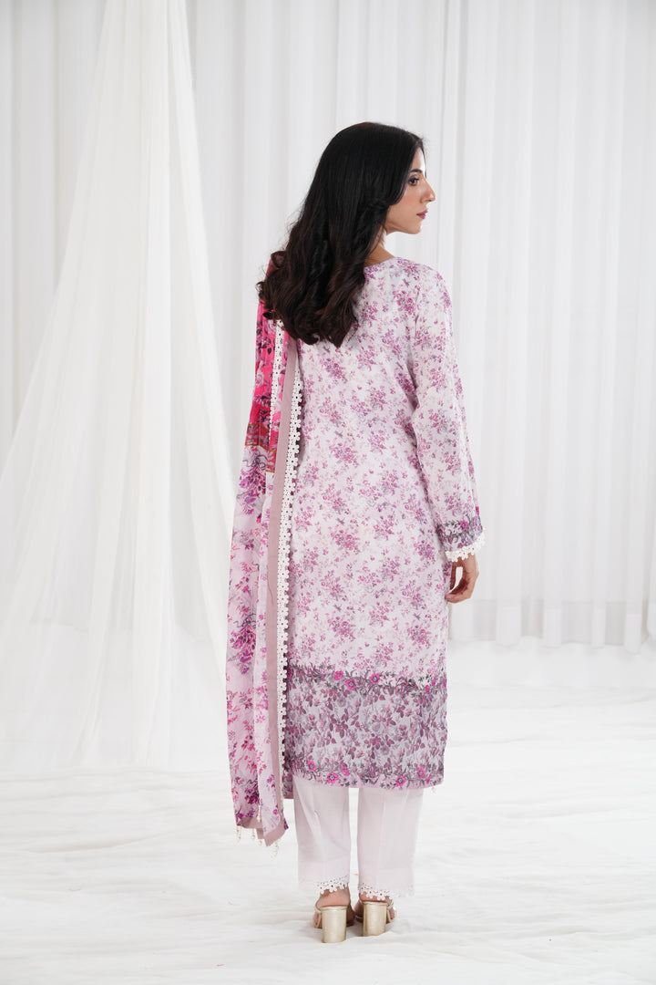 Digital Printed Embroidered Lilac Stitched Suit - Nishat