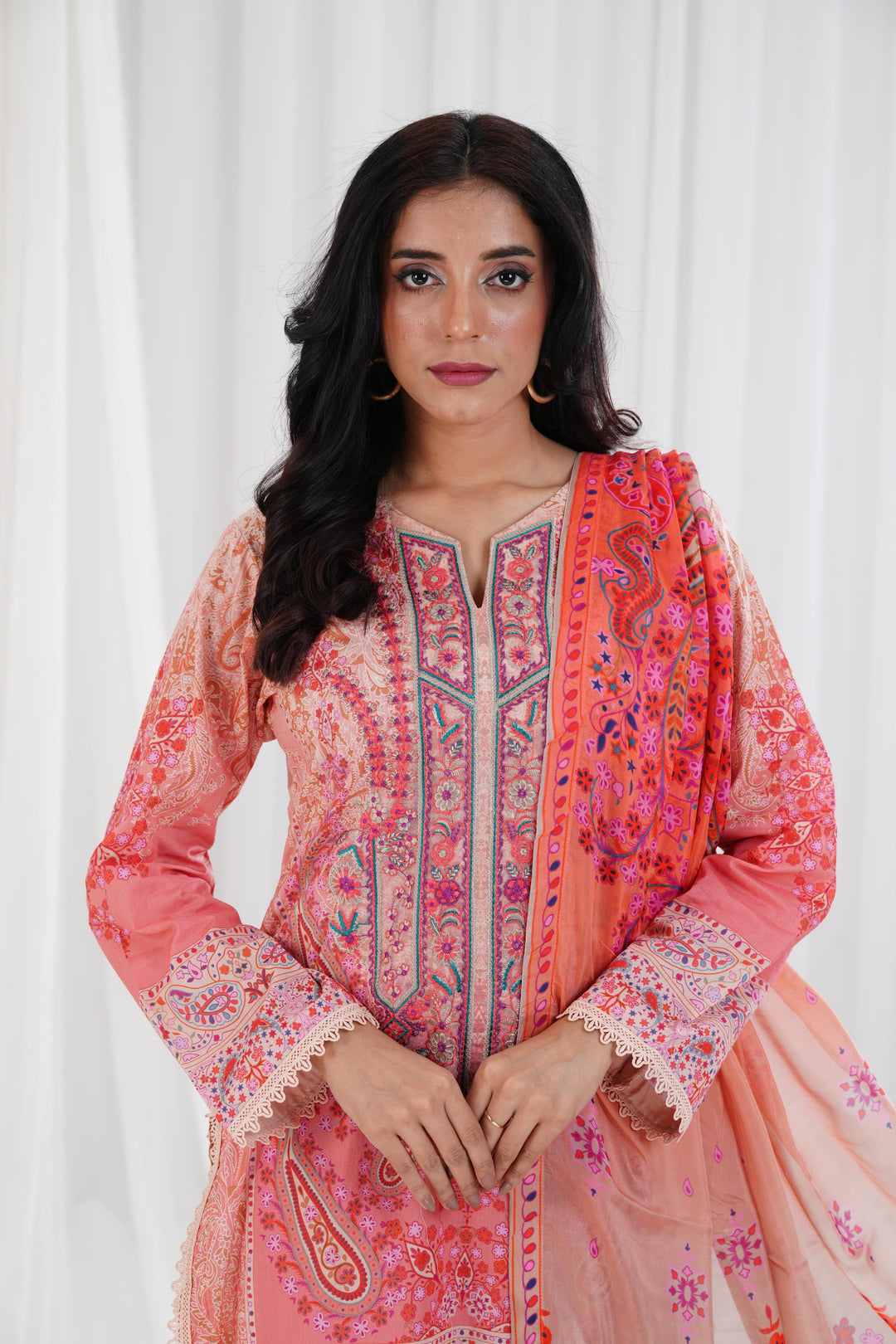 Digital Printed Embroidered Coral Stitched Suit - Nishat
