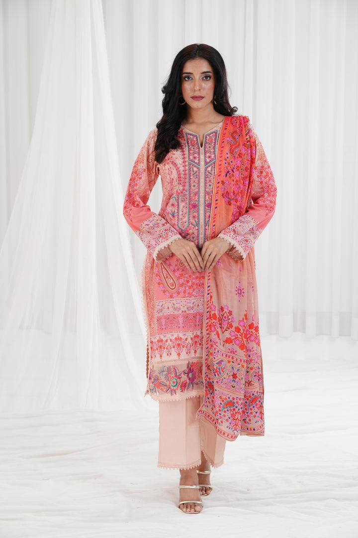 Digital Printed Embroidered Coral Stitched Suit - Nishat