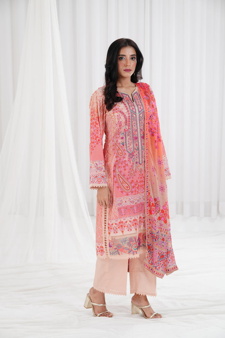 Digital Printed Embroidered Coral Stitched Suit - Nishat