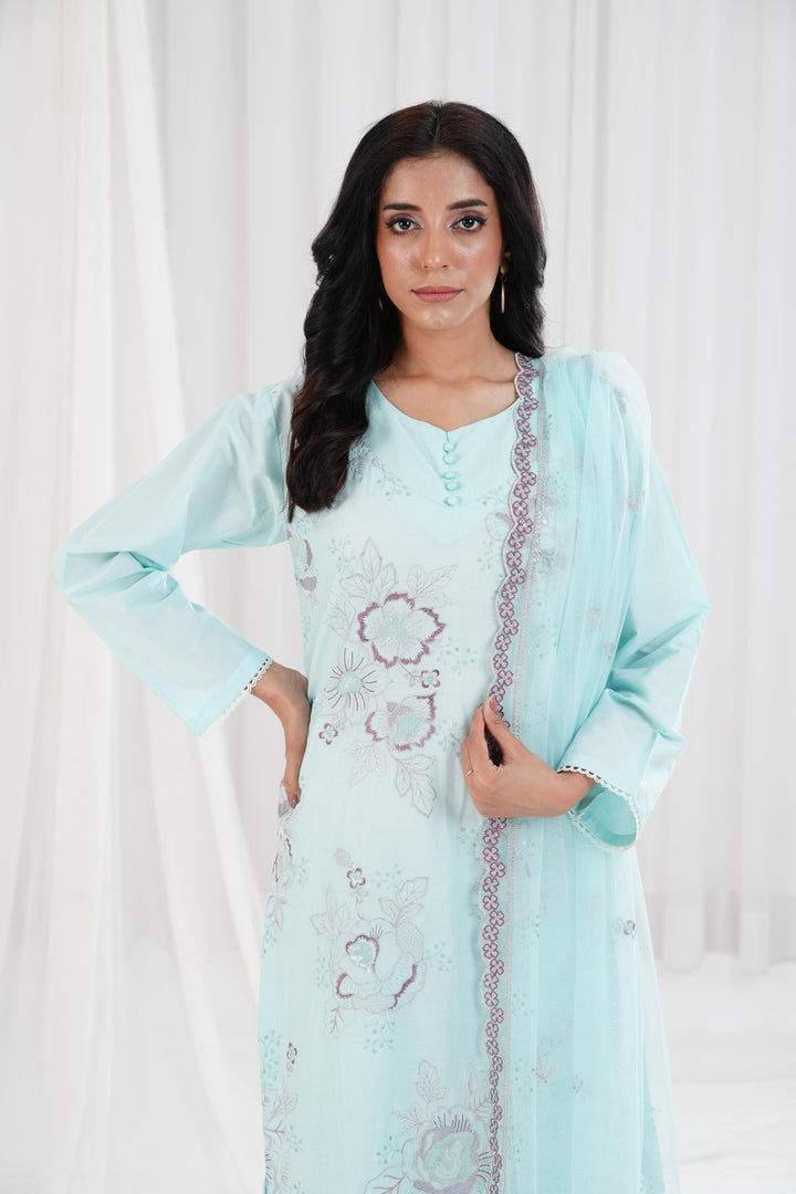 Embroidered Aqua Stitched Suit - Nishat
