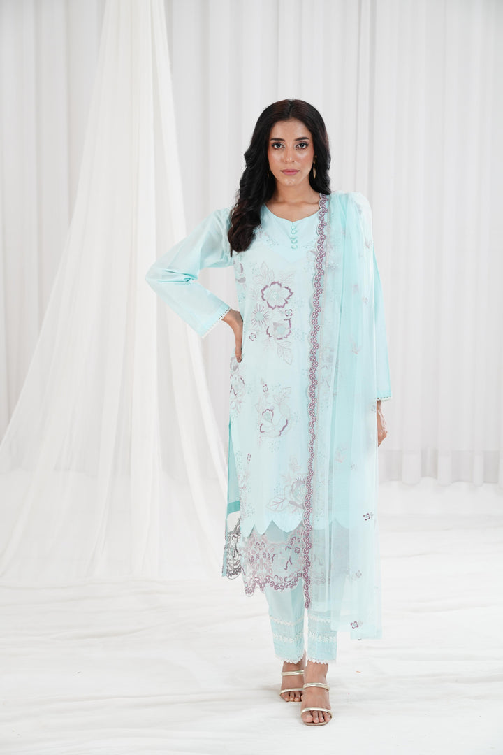 Embroidered Aqua Stitched Suit - Nishat