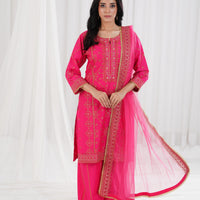 Embroidered Fuchsia Stitched Suit - Nishat