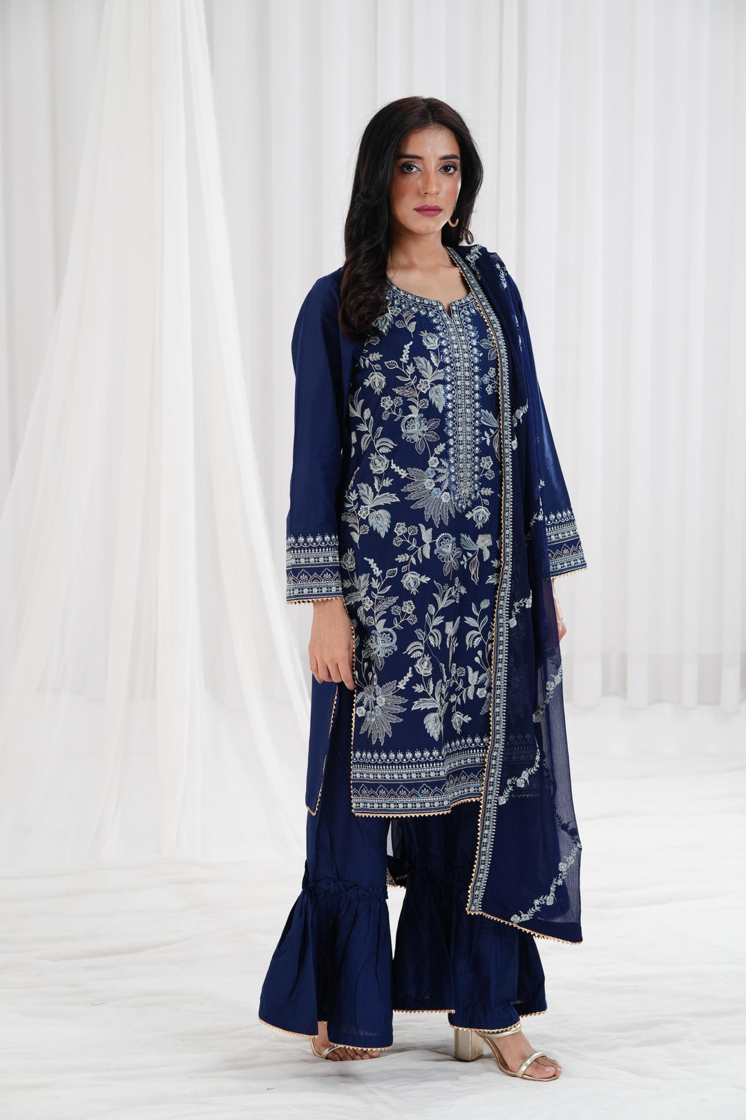 Embroidered Navy Stitched Suit - Nishat