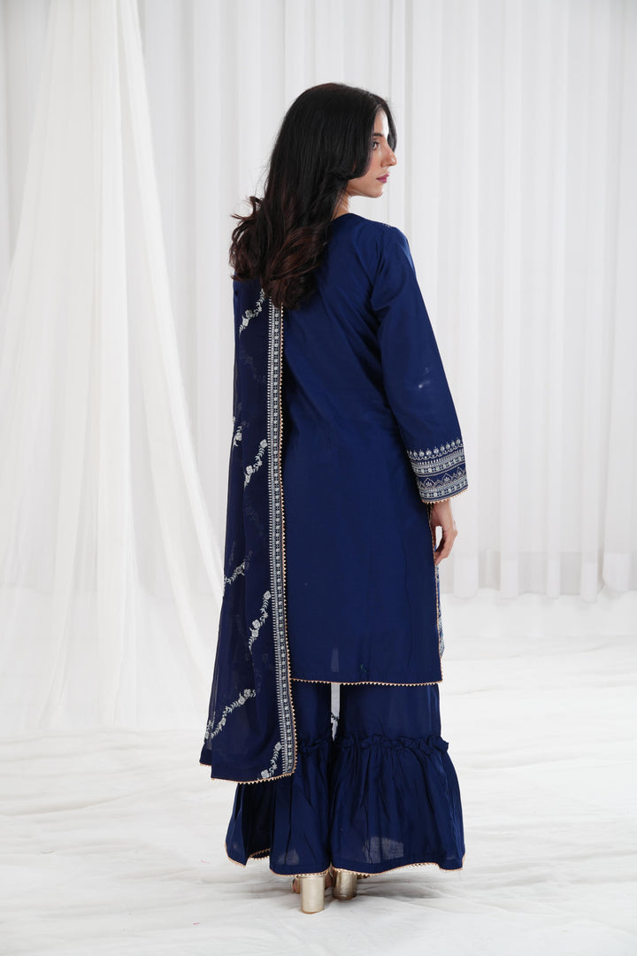 Embroidered Navy Stitched Suit - Nishat