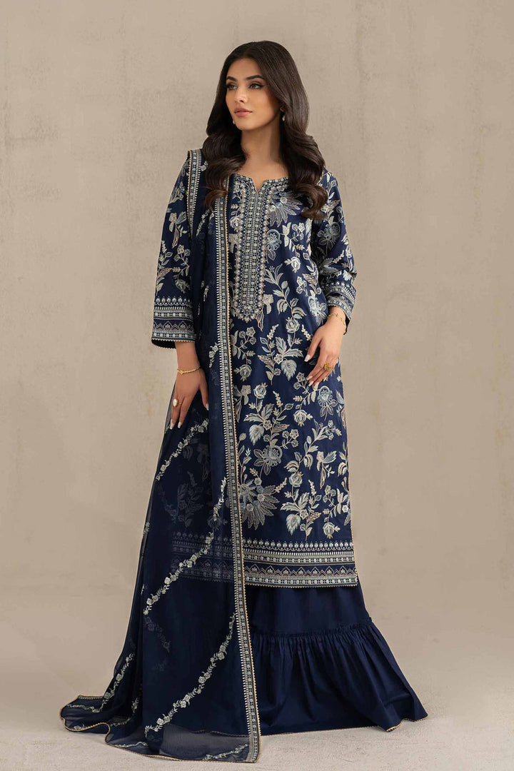 Embroidered Navy Stitched Suit - Nishat