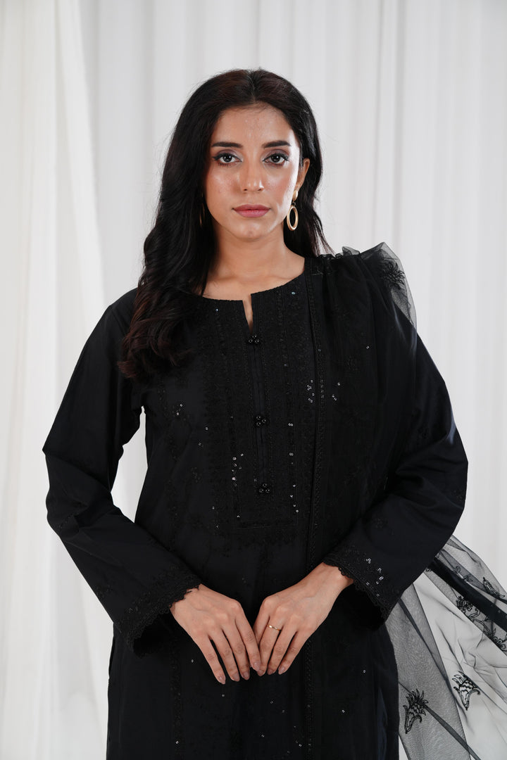 Embroidered Black Stitched Suit - Nishat