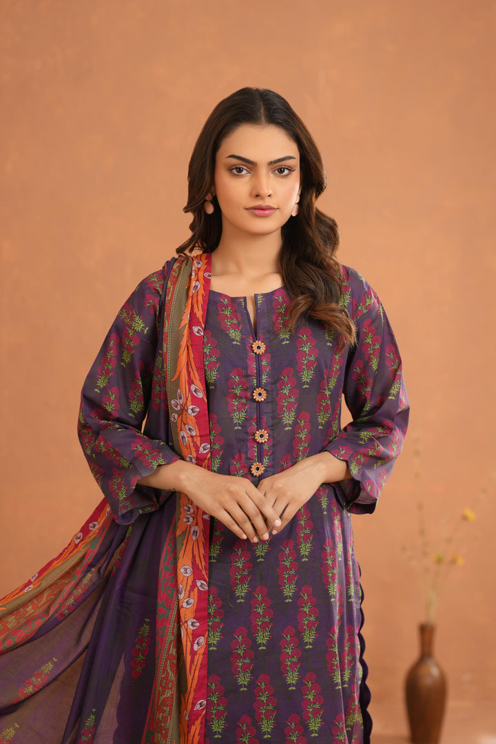 Raw Silk Dark Purple Stitched Suit - Nishat