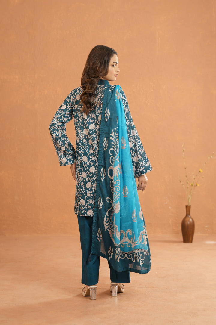 Lawn Teal Blue Stitched Suit - Nishat