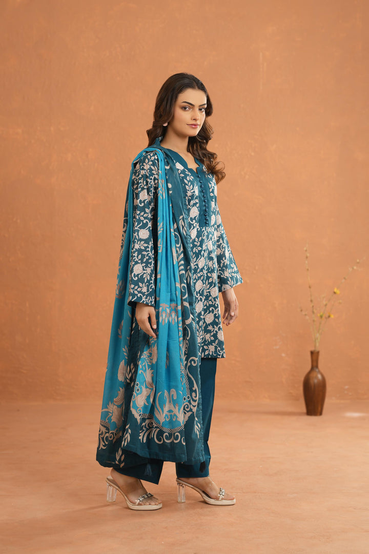 Lawn Teal Blue Stitched Suit - Nishat
