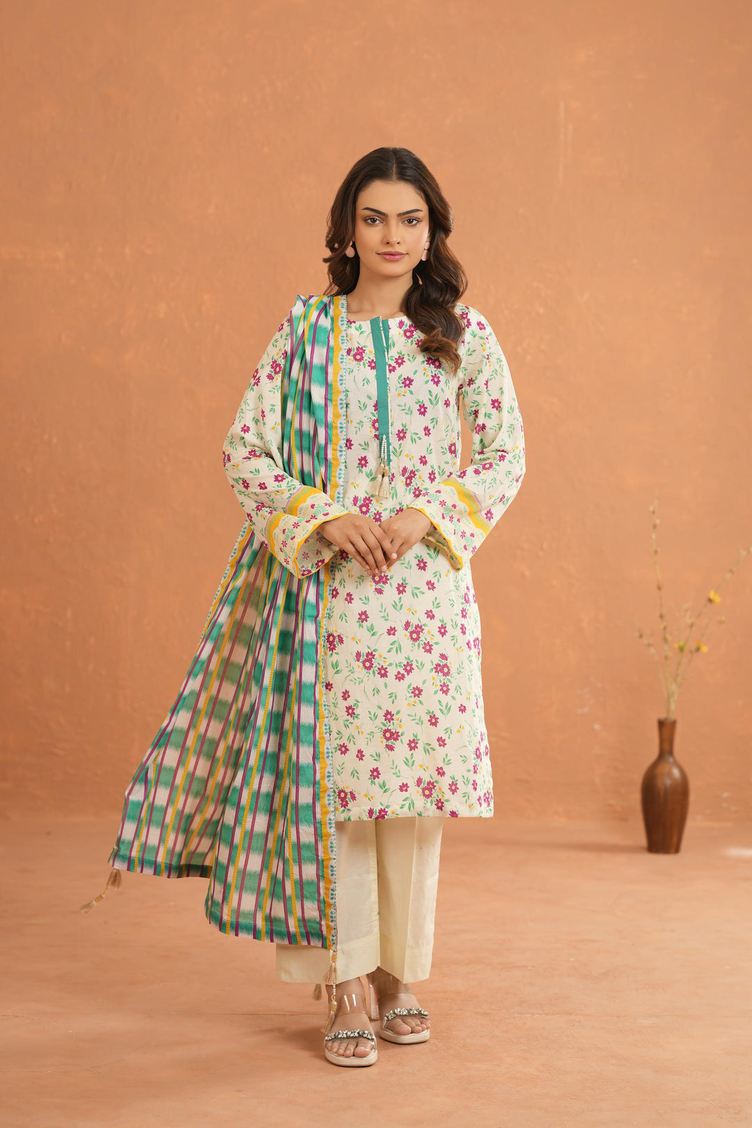 Lawn Beige Stitched Suit - Nishat
