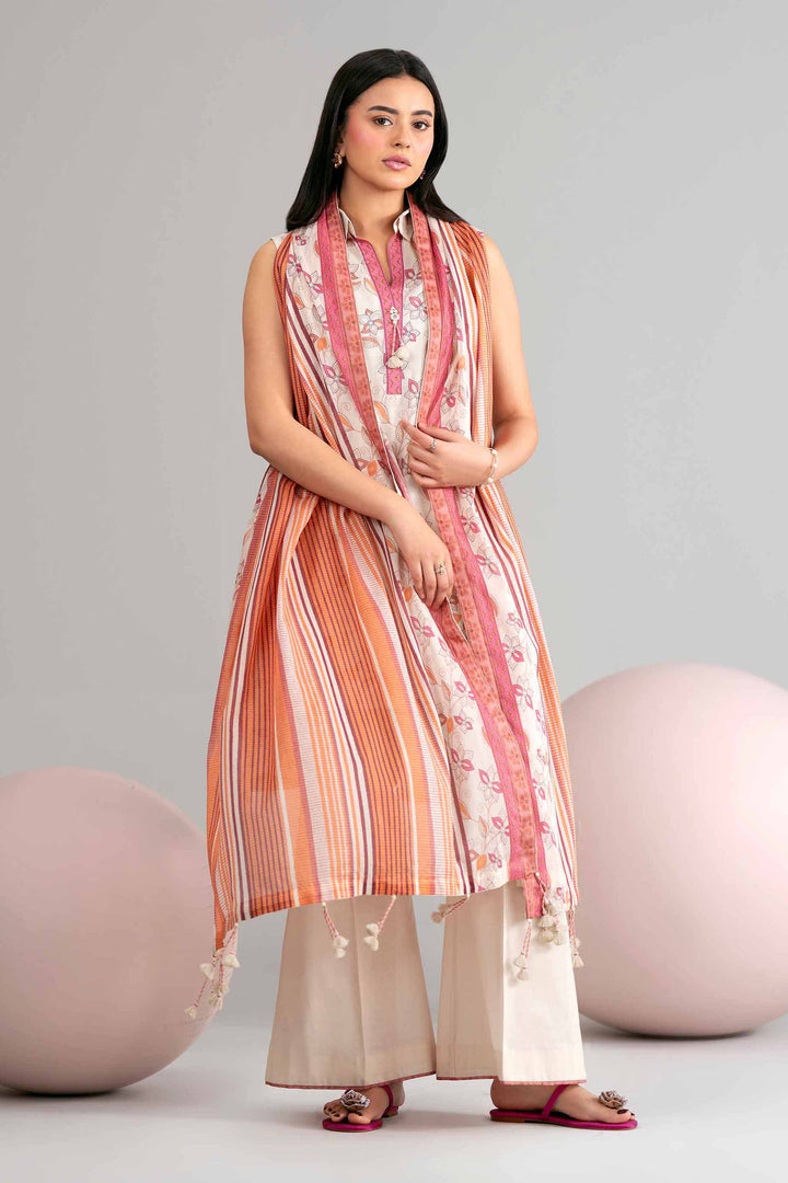 Lawn Beige Unstitched Suit - Nishat