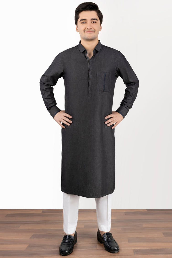 Cotton Denim Grey Kurta - J. Junaid Jamshed