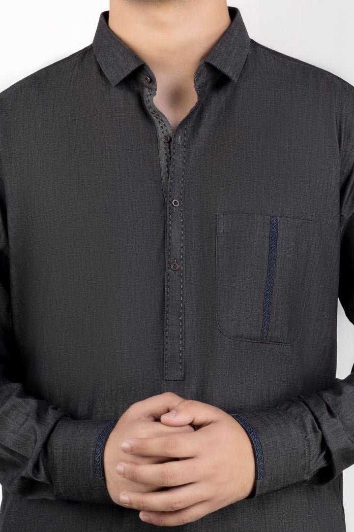 Cotton Denim Grey Kurta - J. Junaid Jamshed