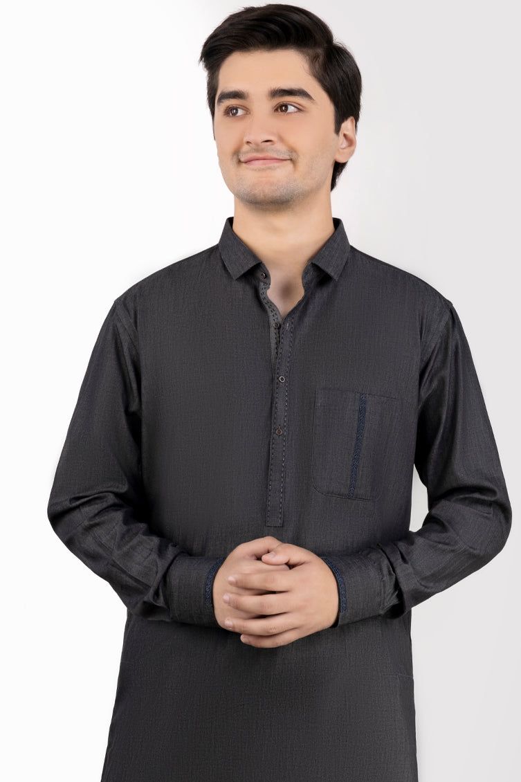 Cotton Denim Grey Kurta - J. Junaid Jamshed