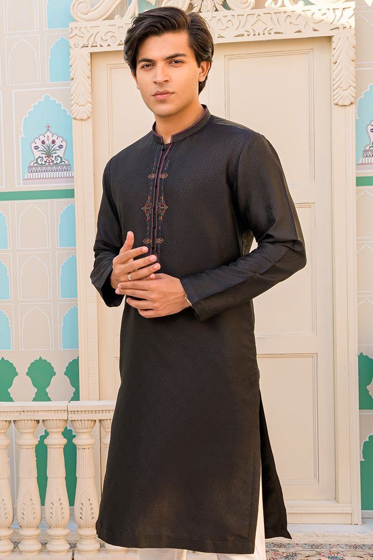Polyester Black Special Kurta - J. Junaid Jamshed