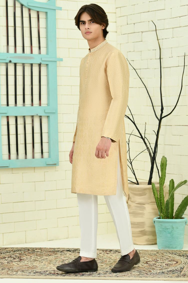 Polyester Yellow Special Kurta - J. Junaid Jamshed