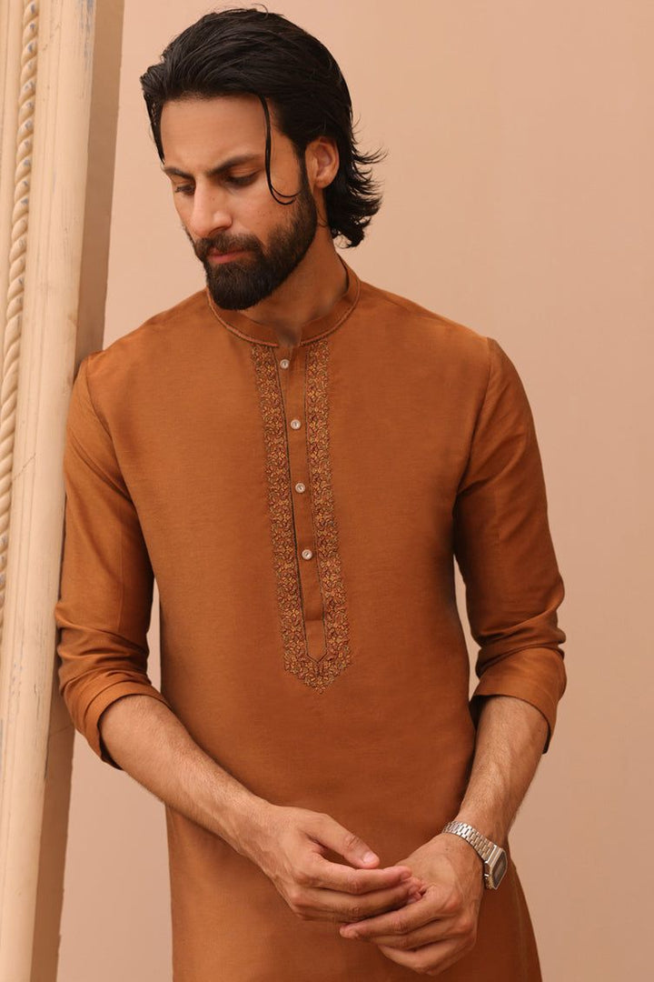 Polyester Orange Special Kurta - J. Junaid Jamshed