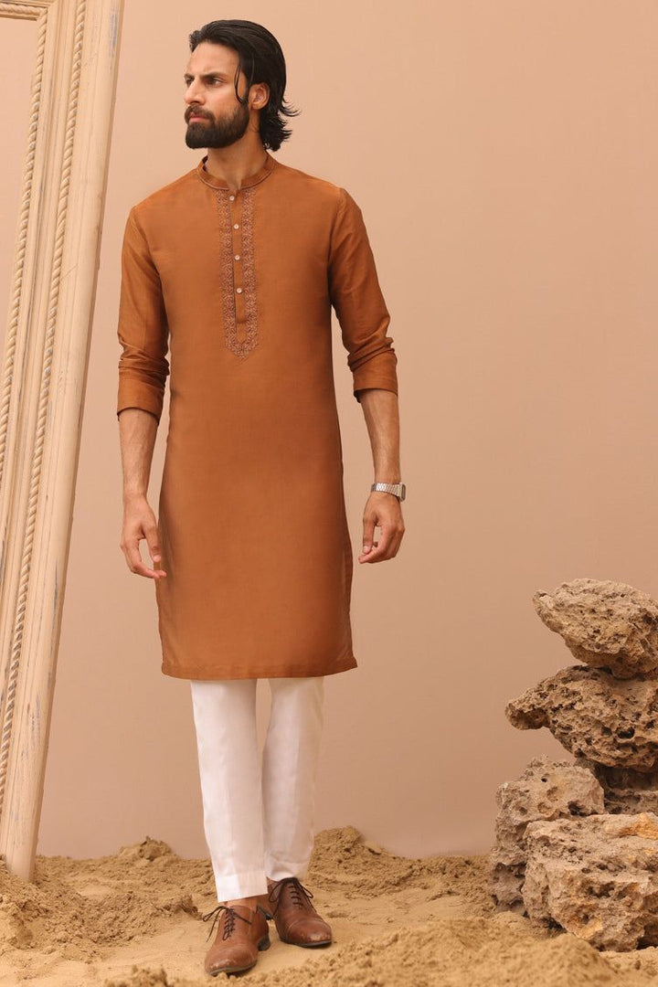 Polyester Orange Special Kurta - J. Junaid Jamshed
