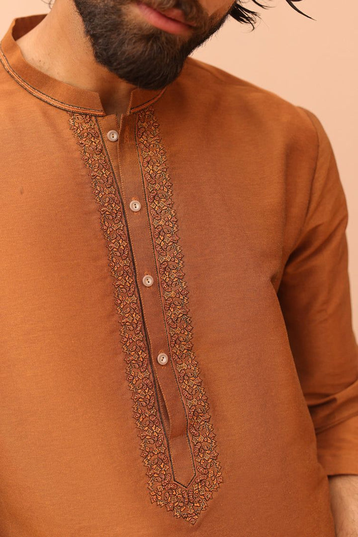 Polyester Orange Special Kurta - J. Junaid Jamshed