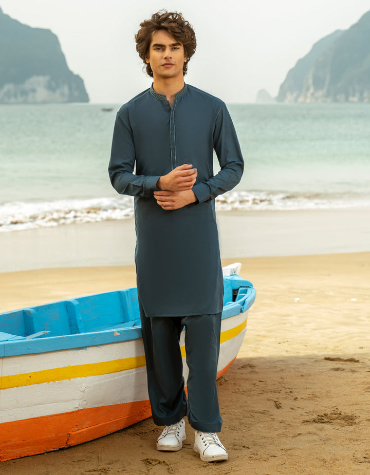 Blended Blue Shalwar Kameez- J. Junaid Jamshed