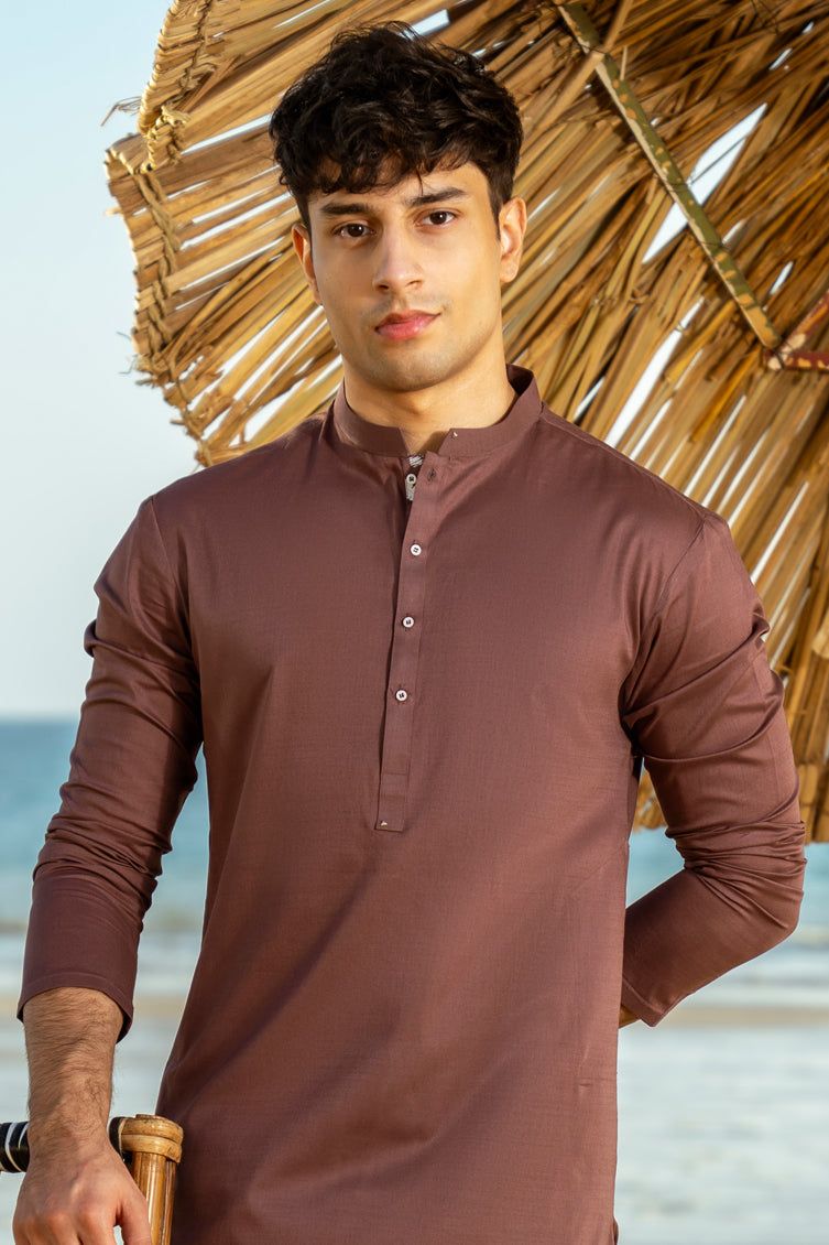 Cotton Brown Kurta - J. Junaid Jamshed