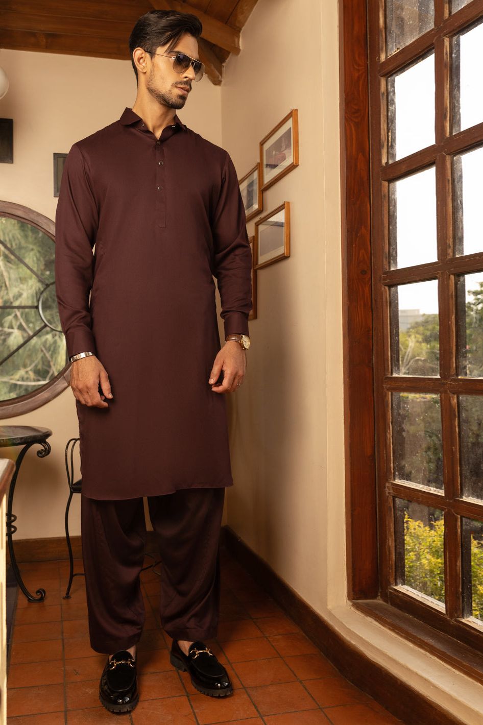 Blended Burgundy Kameez Shalwar - Almirah
