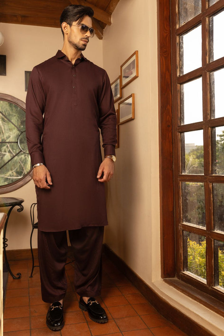Blended Burgundy Kameez Shalwar - Almirah