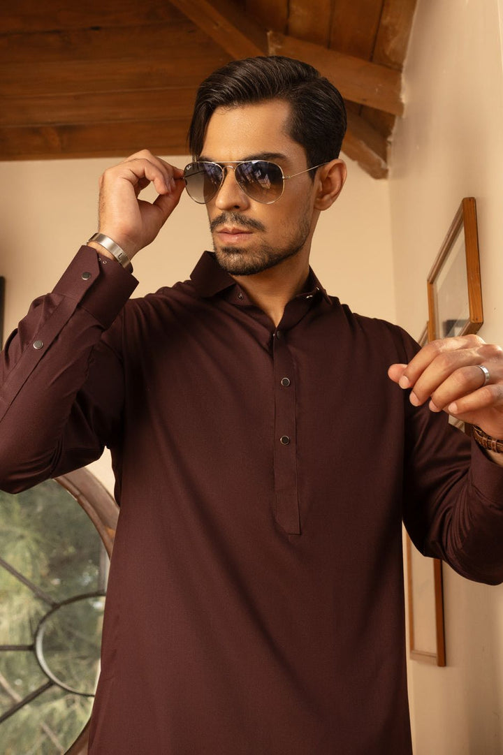 Blended Burgundy Kameez Shalwar - Almirah