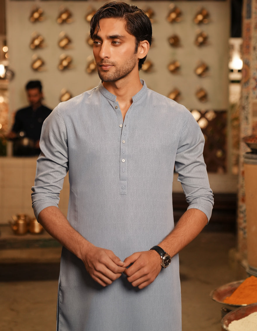 Blended Grey Kurta - J. Junaid Jamshed