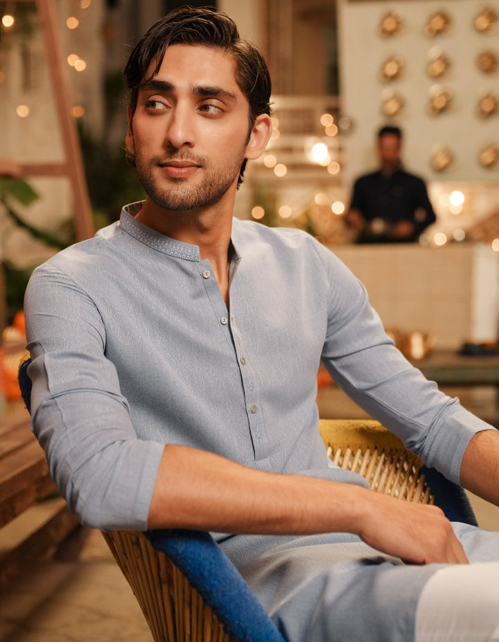 Blended Grey Kurta - J. Junaid Jamshed