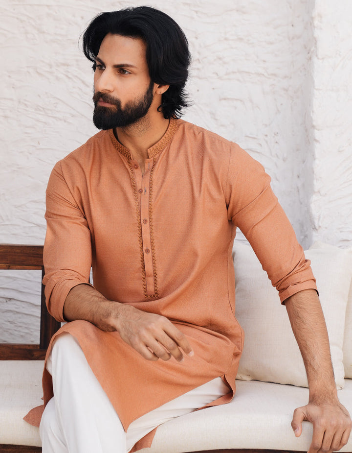 Blended Orange Kurta - J. Junaid Jamshed