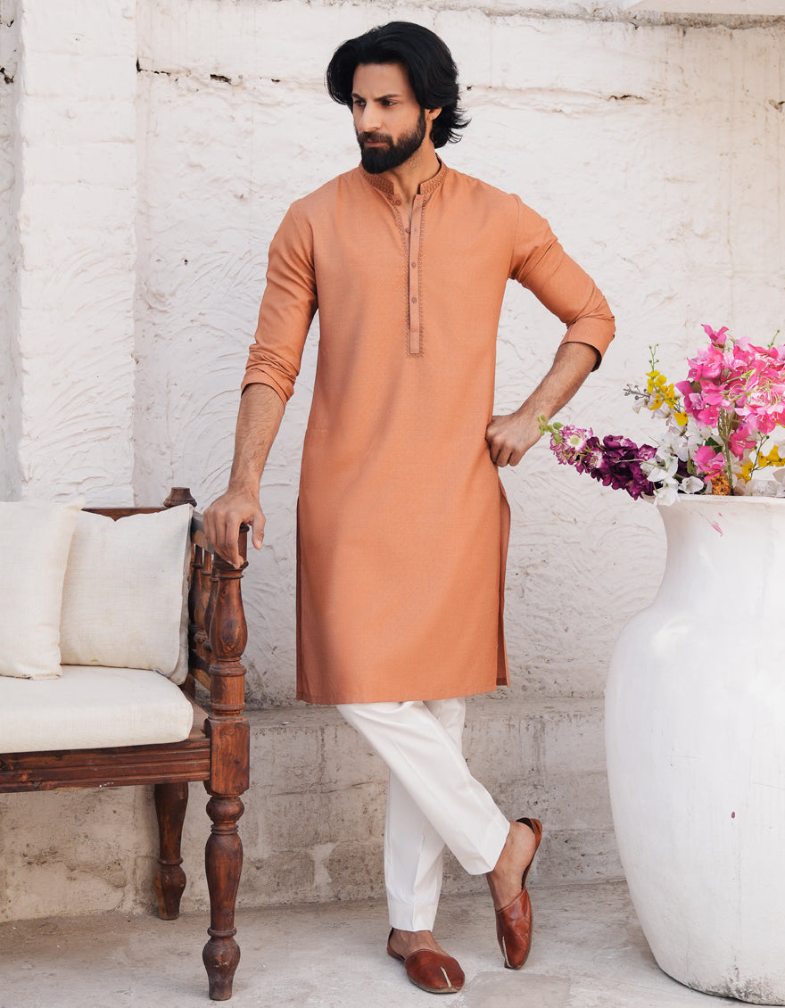 Blended Orange Kurta - J. Junaid Jamshed